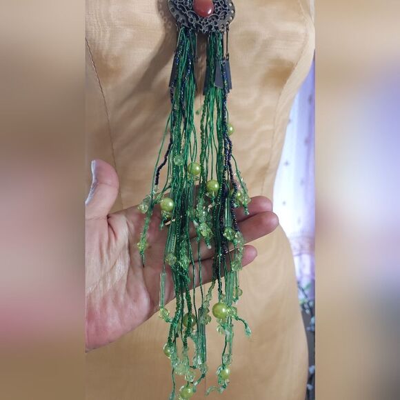 Vintage Handmade Statement Necklace Long Tassel  Glass Beads Bolo Necklace - Picture 5 of 8